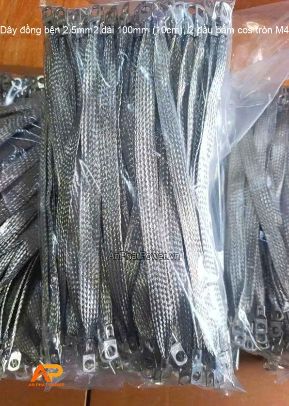 Dây đồng bện 2.5mm2 dài 100mm (10cm), 2 đầu bấm cos tròn M4