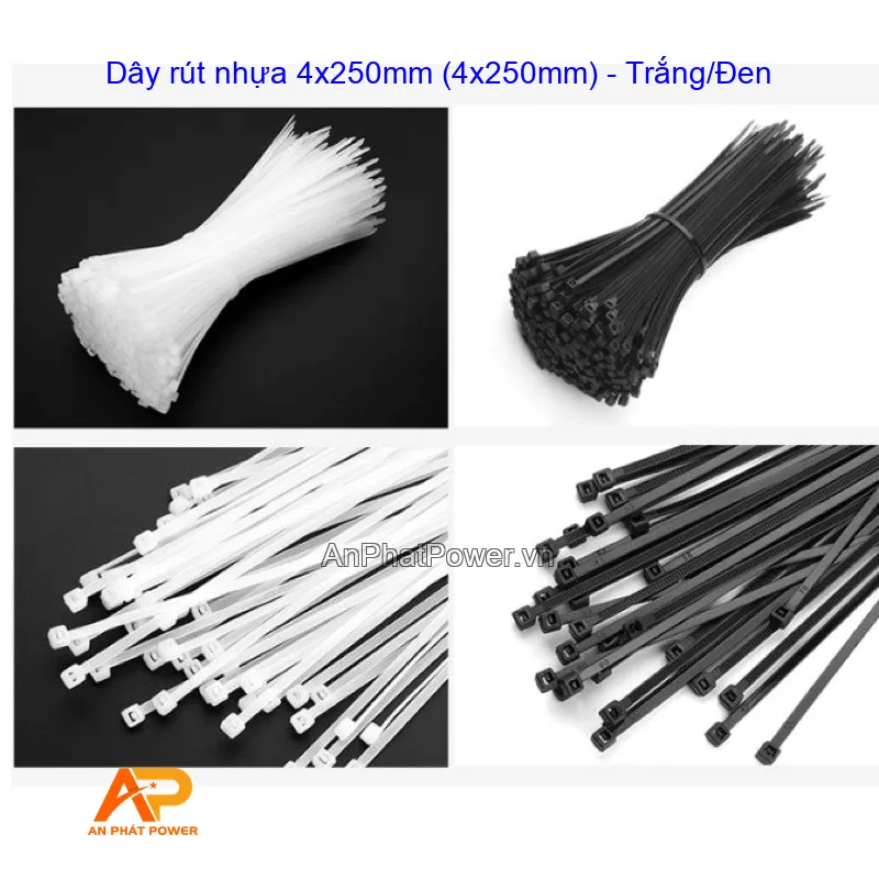 Dây rút nhựa 4x250mm (4x250mm) - Trắng/Đen
