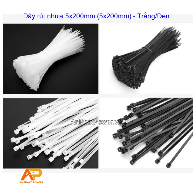 Dây rút nhựa 5x200mm (5x200mm) - Trắng/Đen