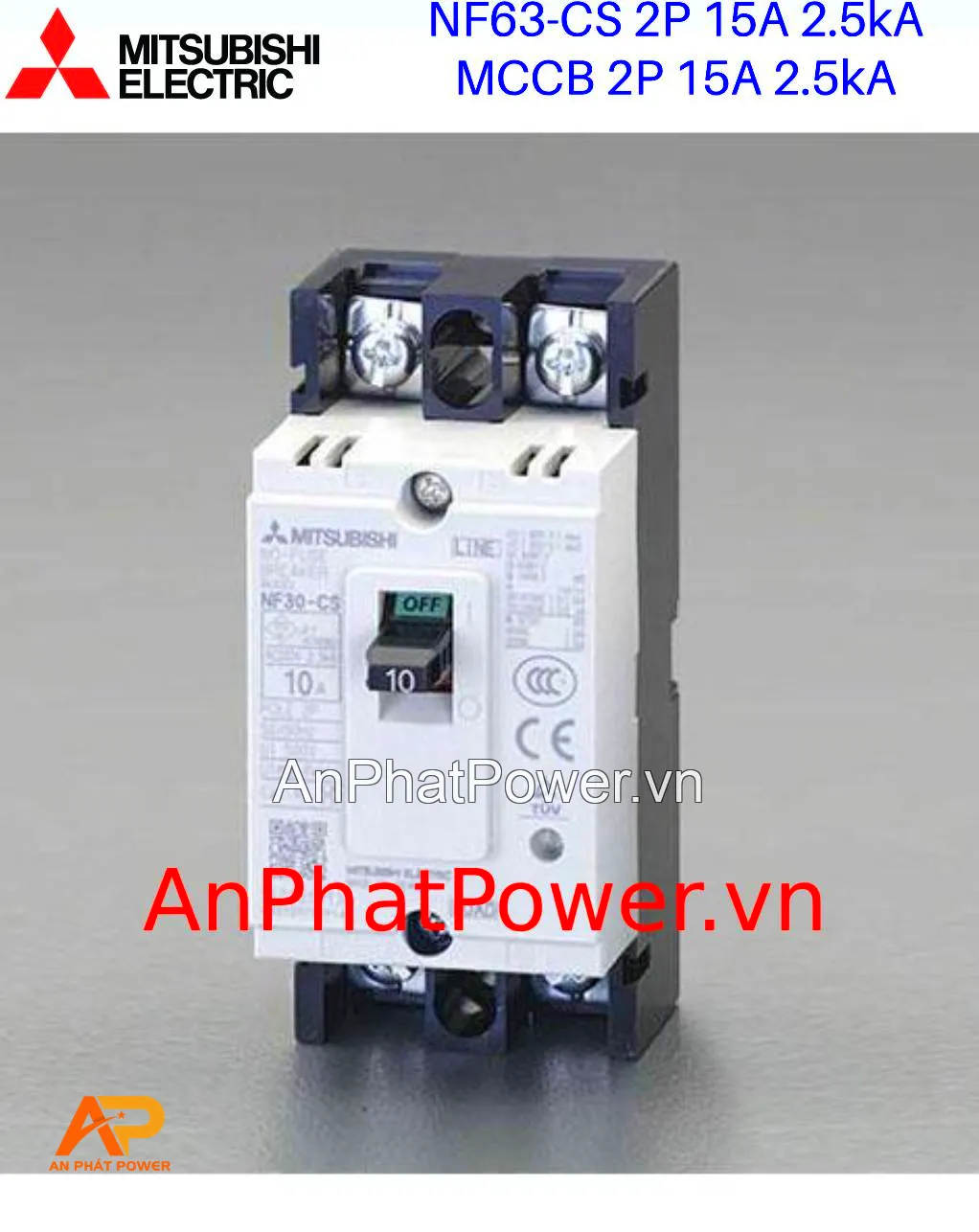 Aptomat khối 2P 15A 2.5kA Mitsubishi NF30-CS Chính hãng