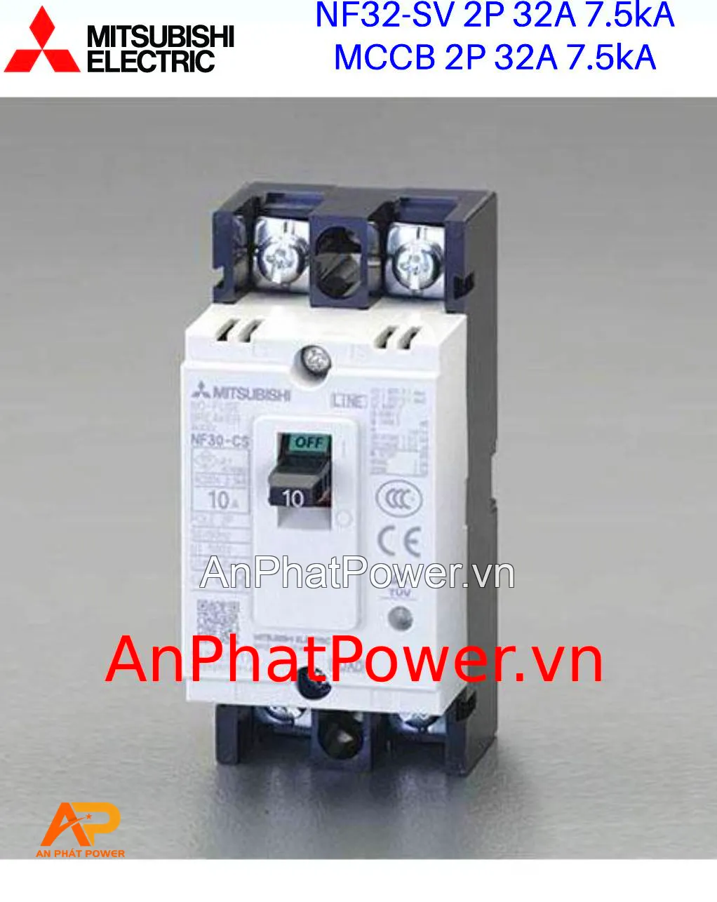 Aptomat khối 2P 32A 7.5kA Mitsubishi NF32-SV Chính hãng