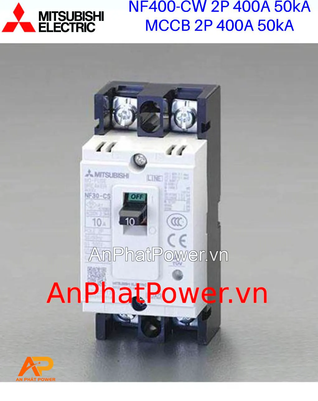 Aptomat khối MCCB 2P 400A 50kA Mitsubishi NF400-CW Chính hãng