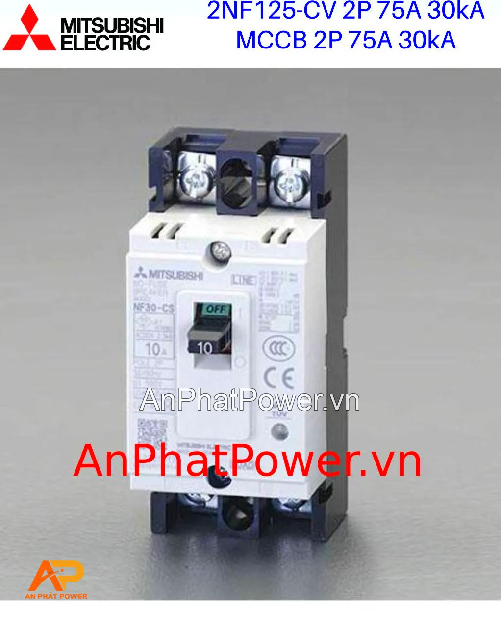 Aptomat MCCB Mitsubishi 2P 75A 30kA NF125-CV Chính hãng