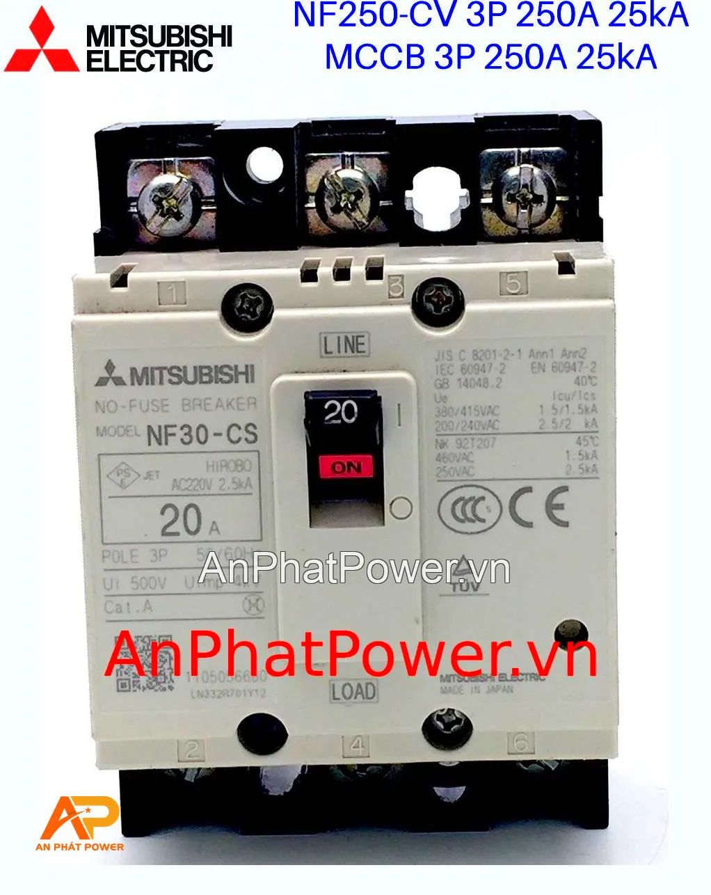 Aptomat khối 3P 250A 25kA Mitsubishi NF250-CV Chính hãng