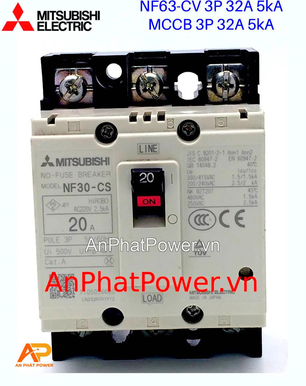 MCCB 3P 32A Mitsubishi NF63-CV 5kA Chính hãng