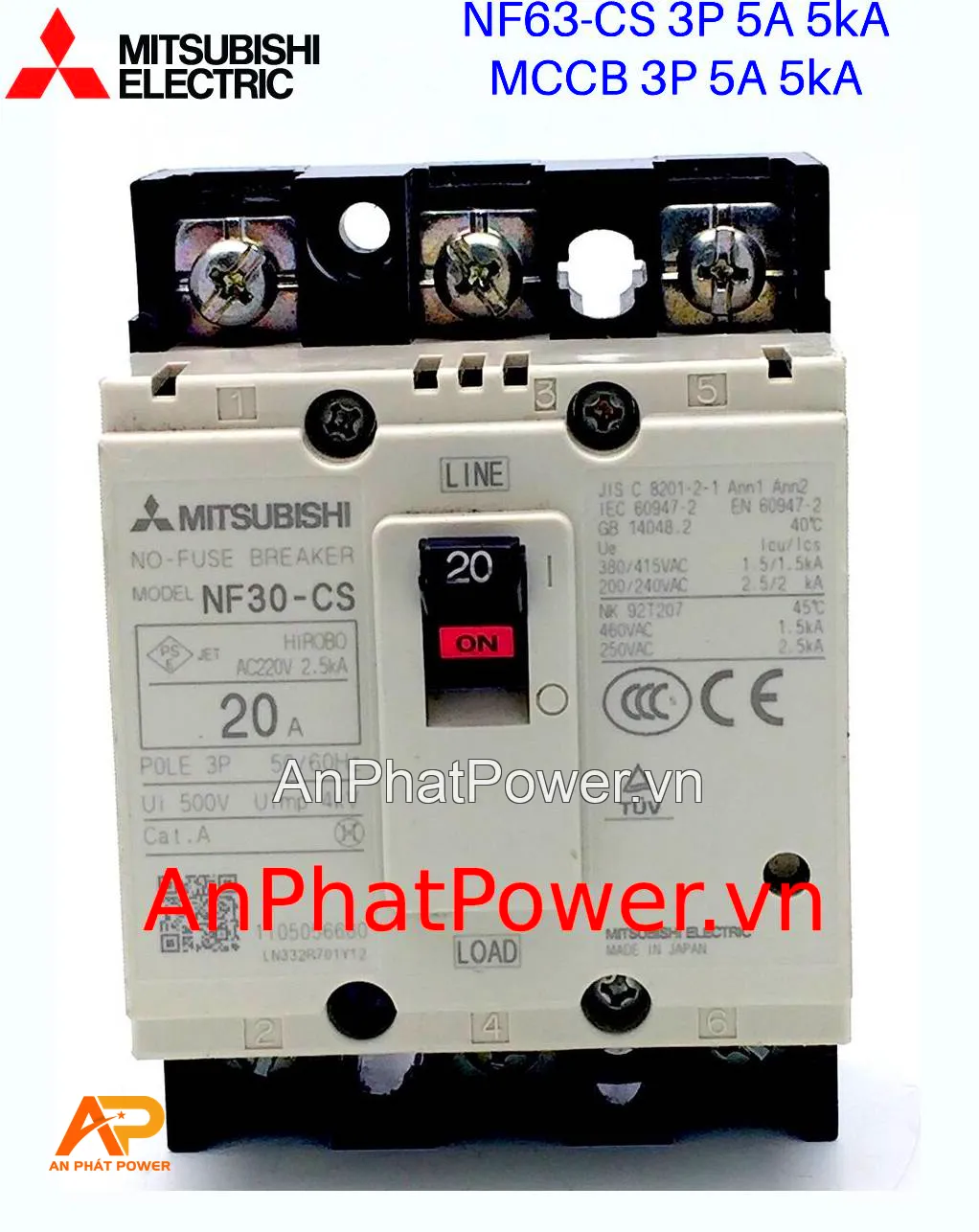 Aptomat khối 3P 5A 5kA Mitsubishi NF63-CV Chính hãng