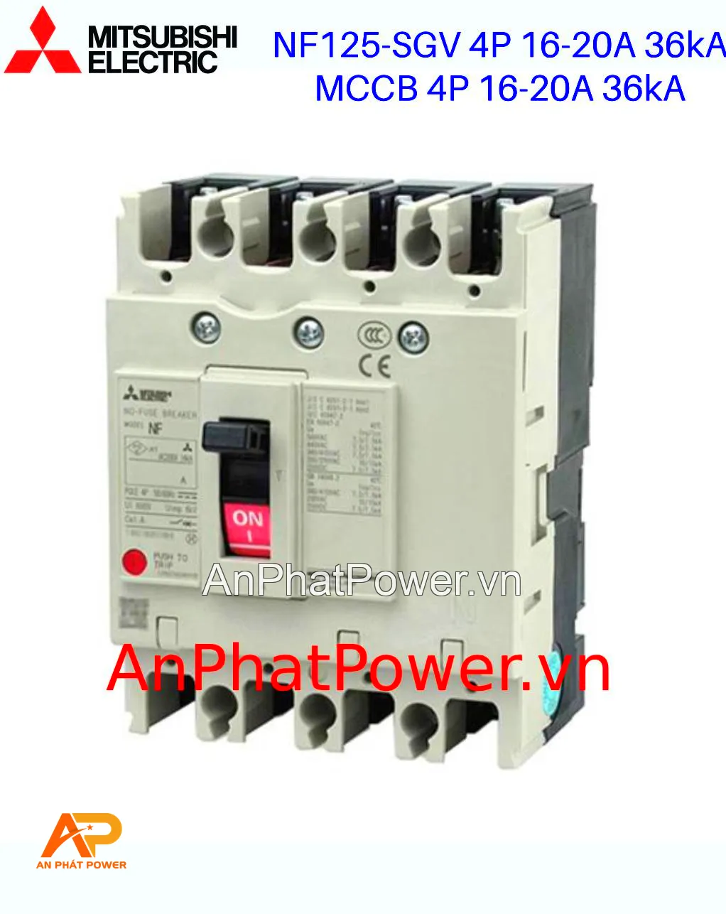 Aptomat khối MCCB Mitsubishi NF125-SGV 4P 16-20A 36kA Chính hãng