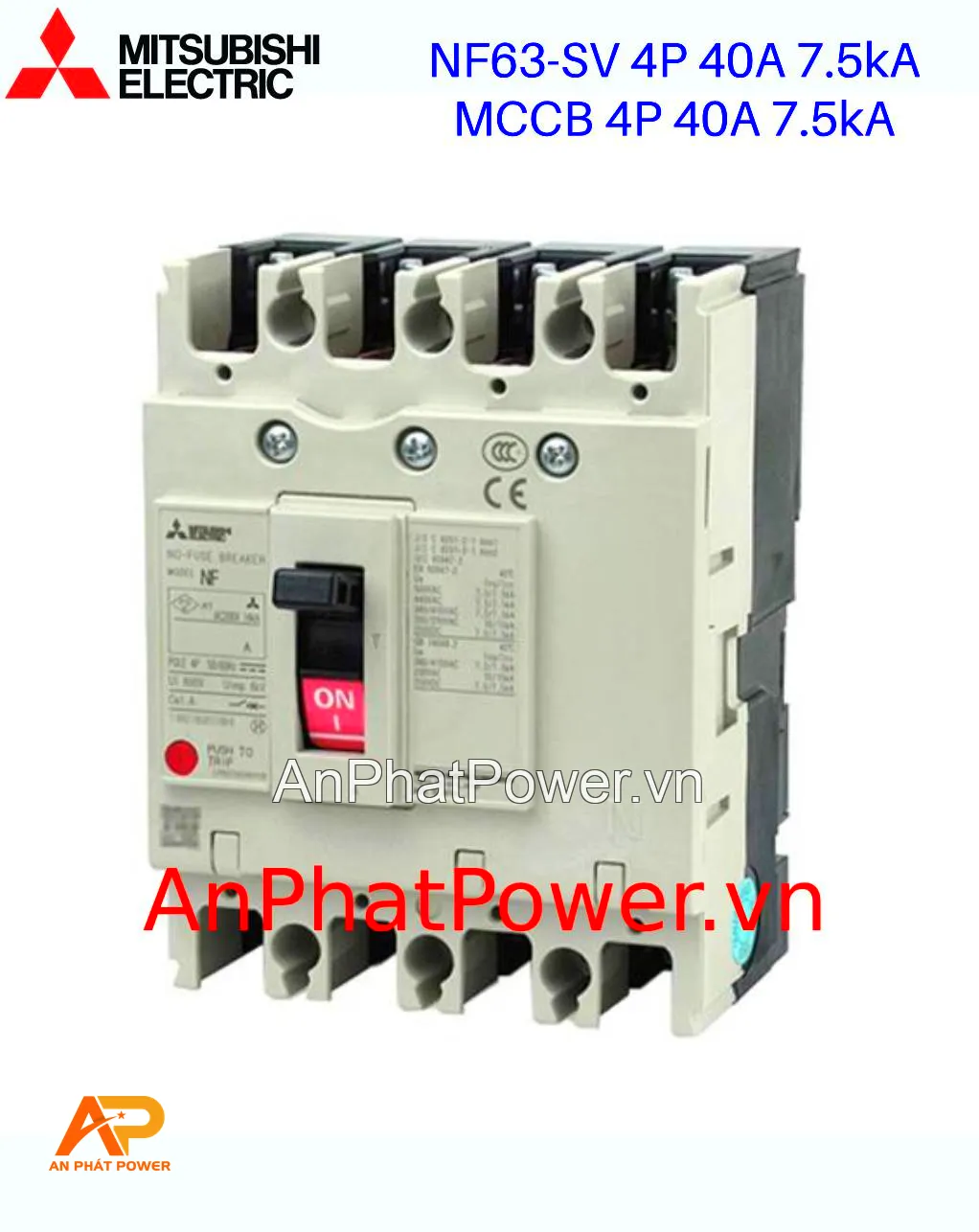 Aptomat khối MCCB Mitsubishi NF63-SV 4P 40A 7.5kA Chính hãng